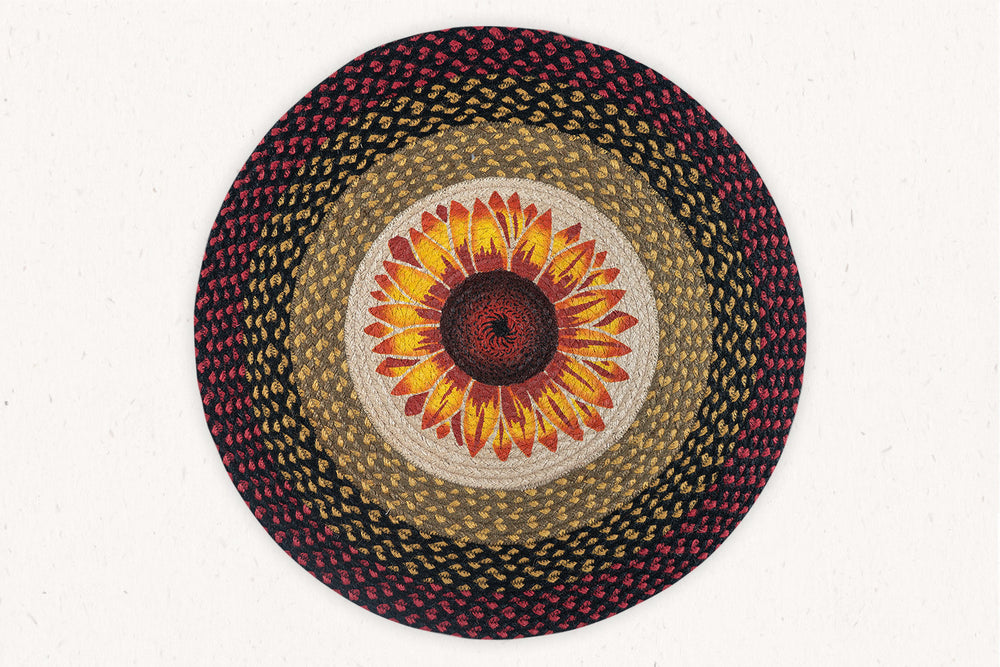 hand printed jute mat with sunflower 