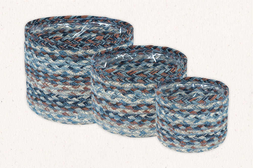 
                
                    Load image into Gallery viewer, denim color braided jute basket 
                
            